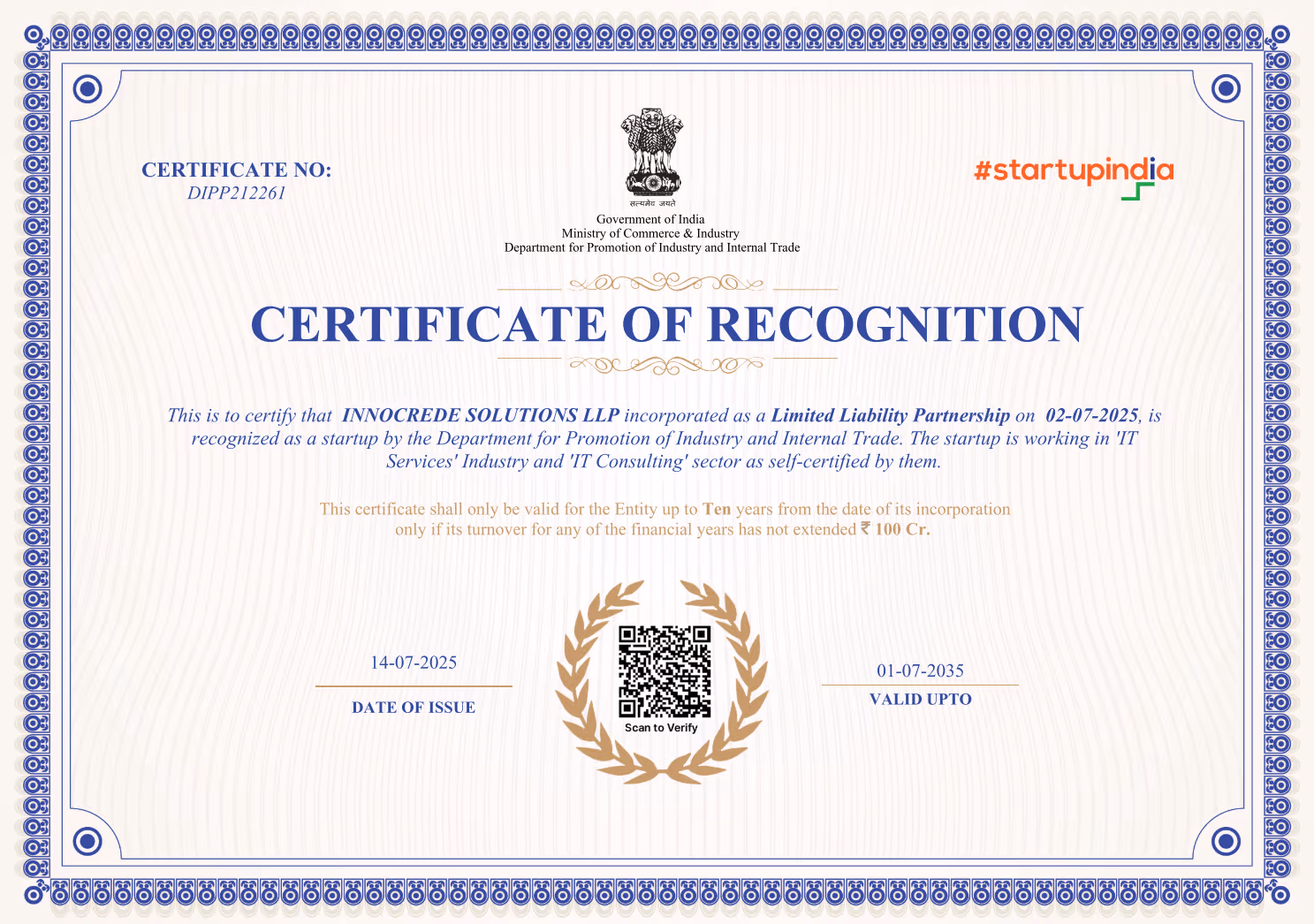 DPIIT Certificate